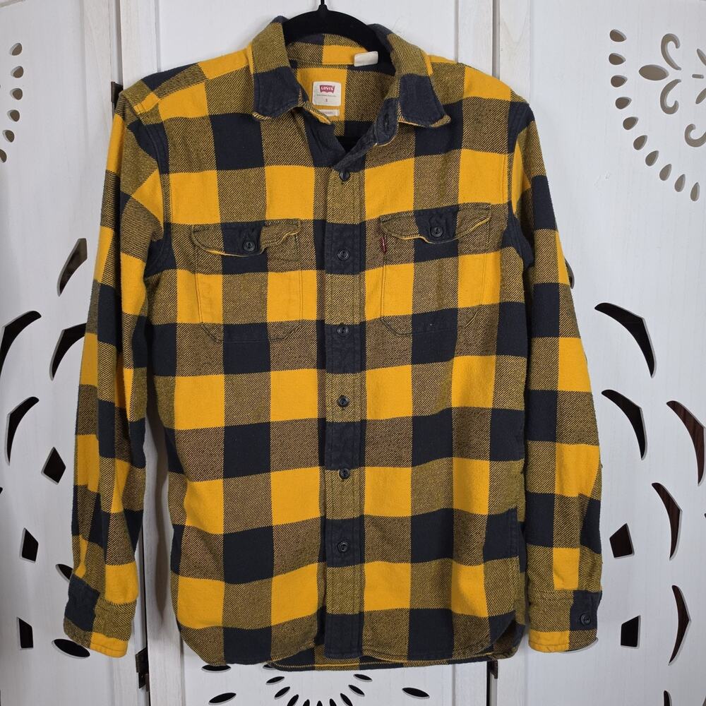 Men's Levis Yellow and Blue Plaid Flannel Size Small
